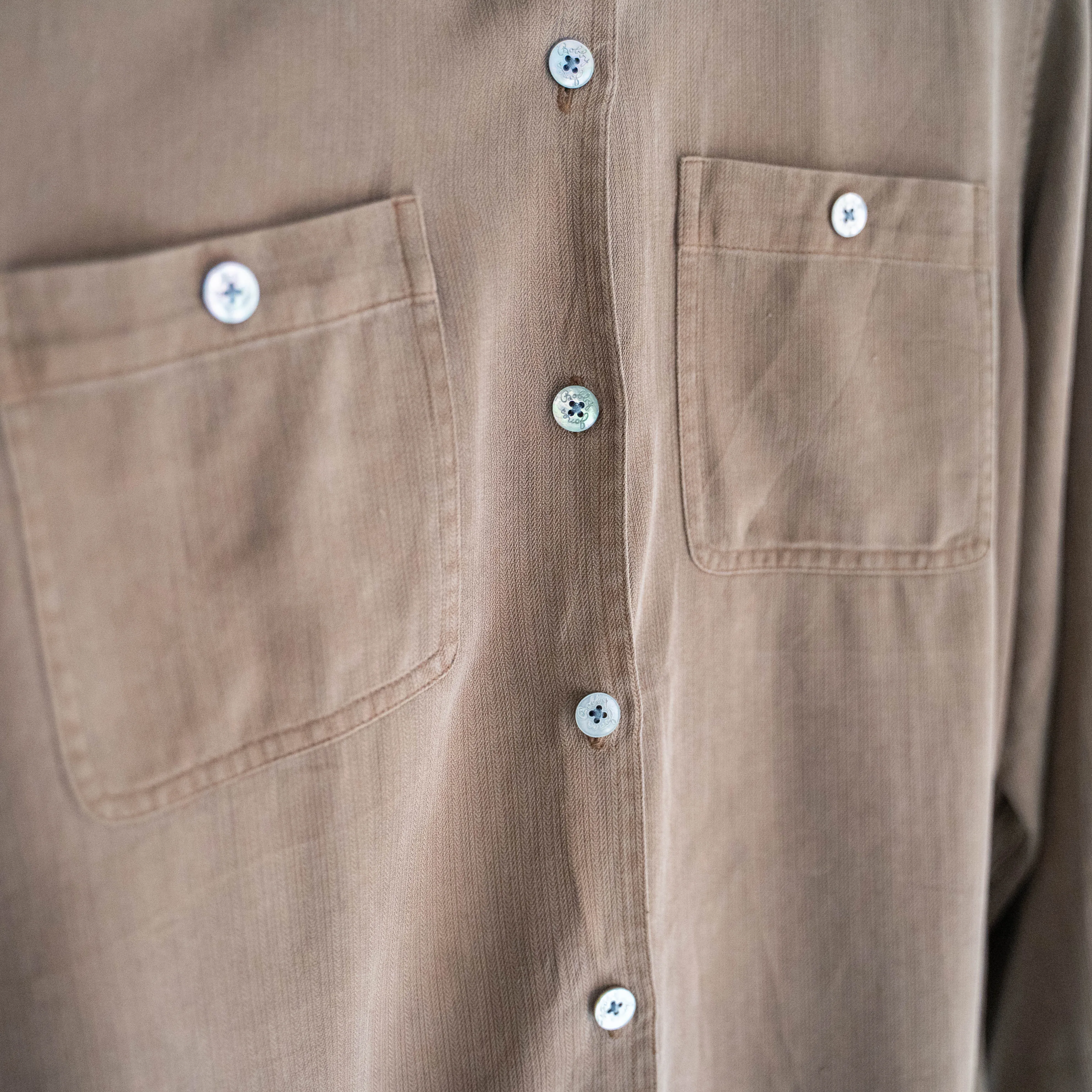 1990s brown color all silk stand collar shirt