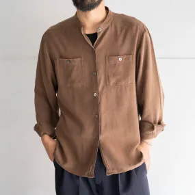 1990s brown color all silk stand collar shirt