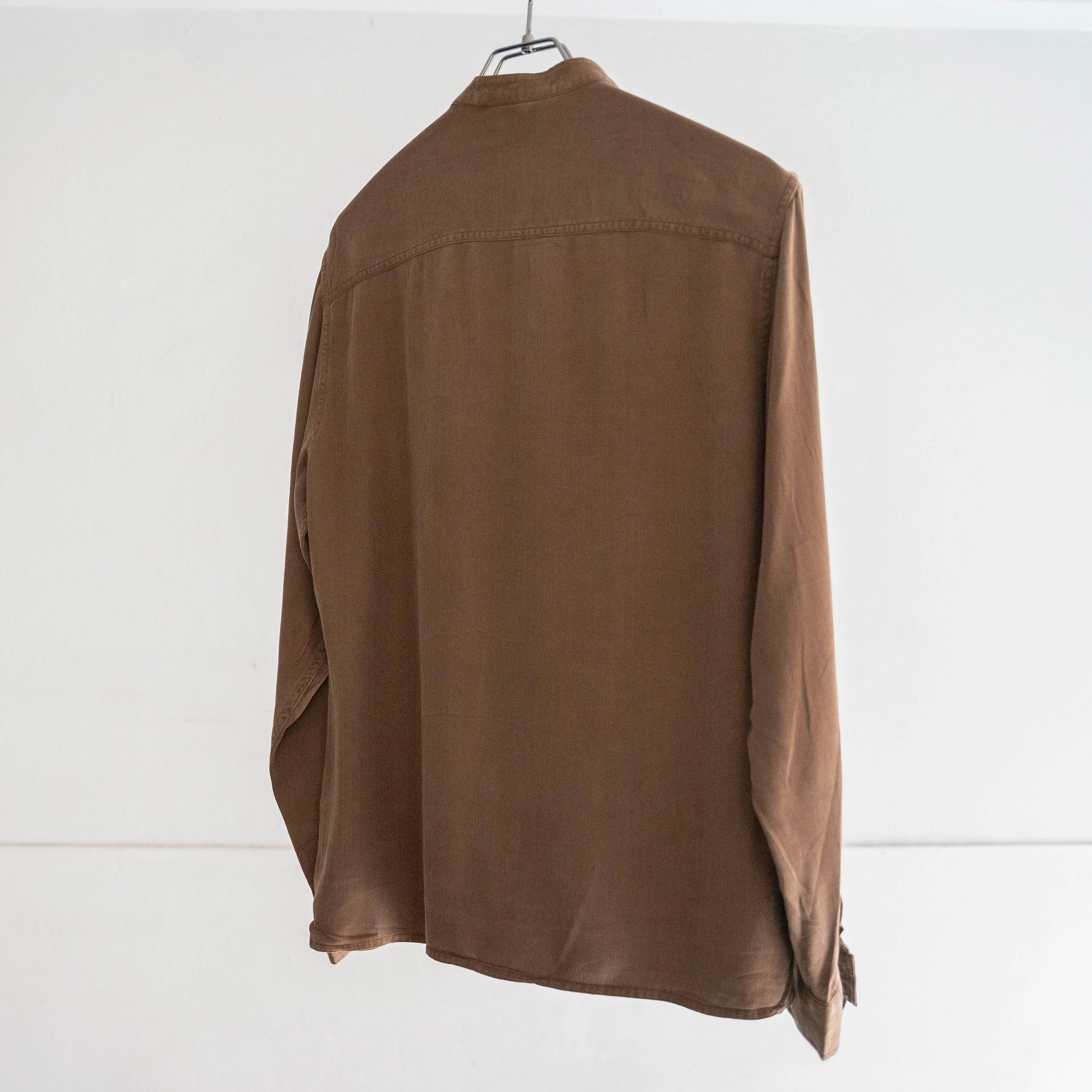 1990s brown color all silk stand collar shirt