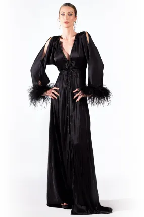 Cher Black Silk Feather - Long Dress