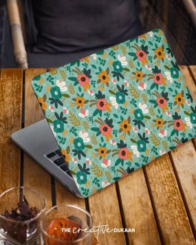 Cool Flowers Spring Floral Laptop Skin in Green Colour