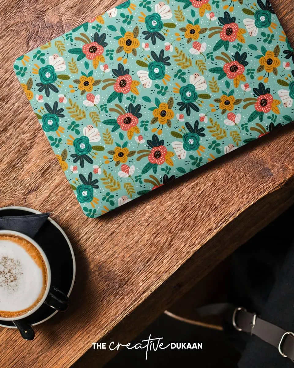 Cool Flowers Spring Floral Laptop Skin in Green Colour