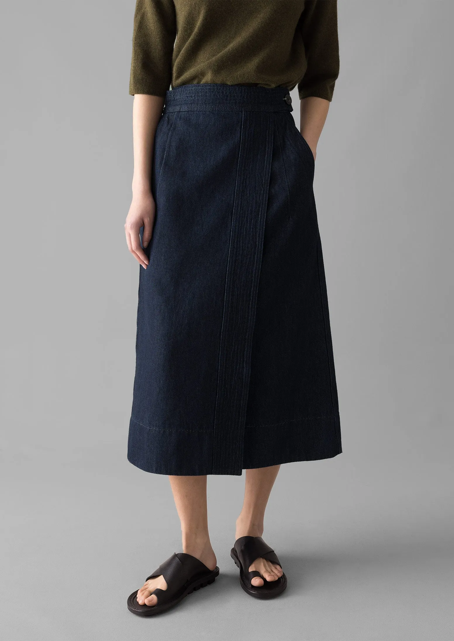 Cotton Hemp Denim Wrap Skirt | Indigo