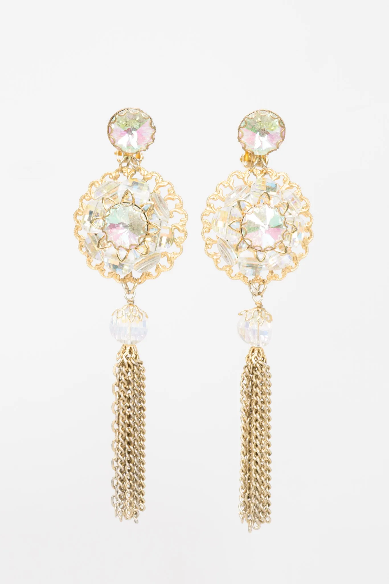 Crystal Filigree Tassel Earrings