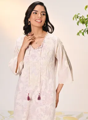 Daanya Misty Rose Embroidered Crinkled Georgette Designer Kurta for Women