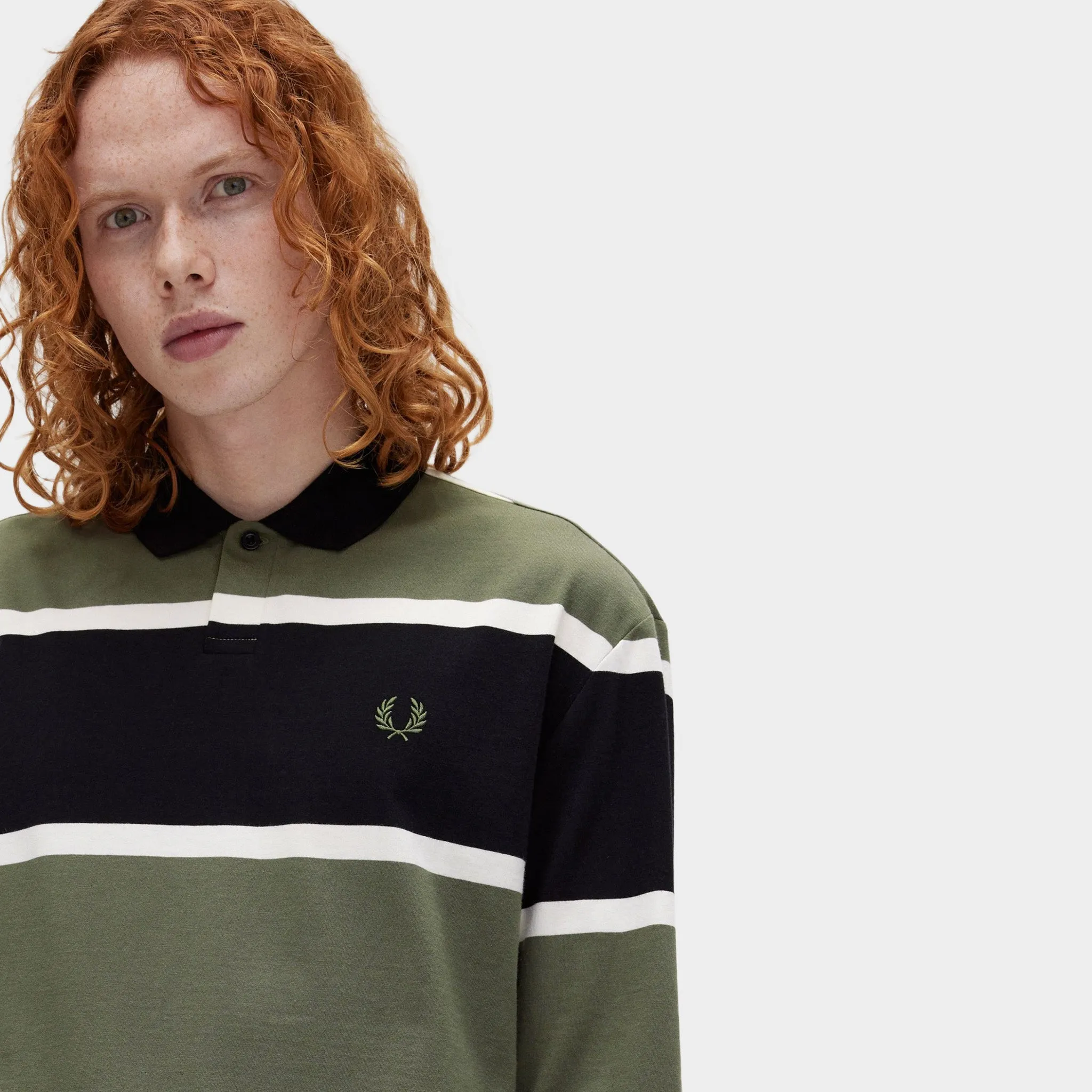 Fred Perry Striped Longsleeve Polo Laurel / Wreath Green