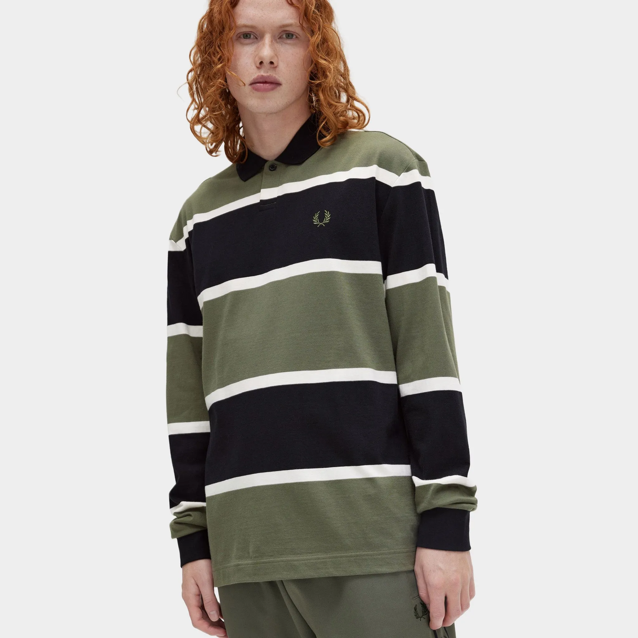 Fred Perry Striped Longsleeve Polo Laurel / Wreath Green