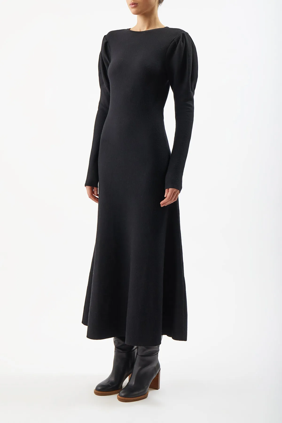 Hannah Knit Maxi Dress in Black Merino Wool Cashmere