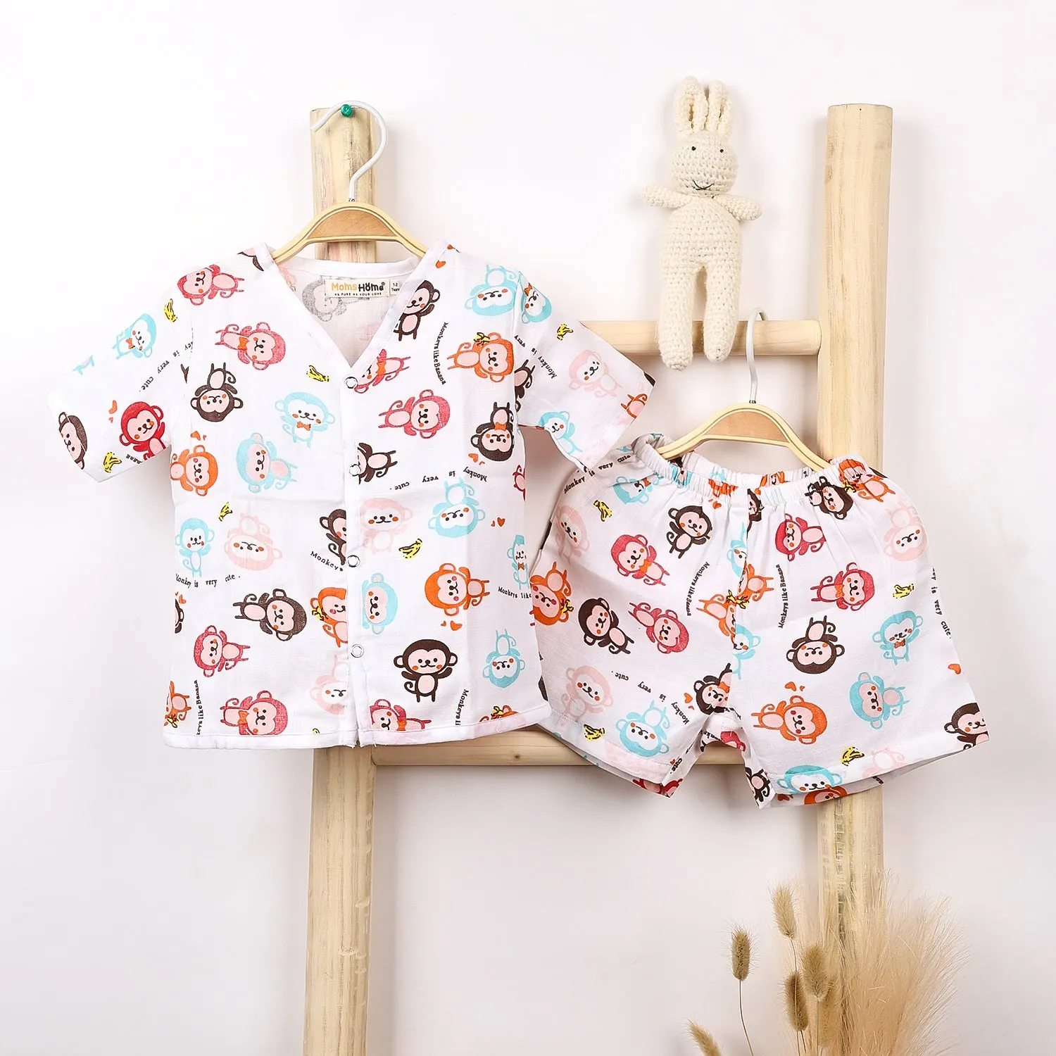 Kids Organic Cotton Muslin Co-Ord Set | Shirt & Shorts | Monkey