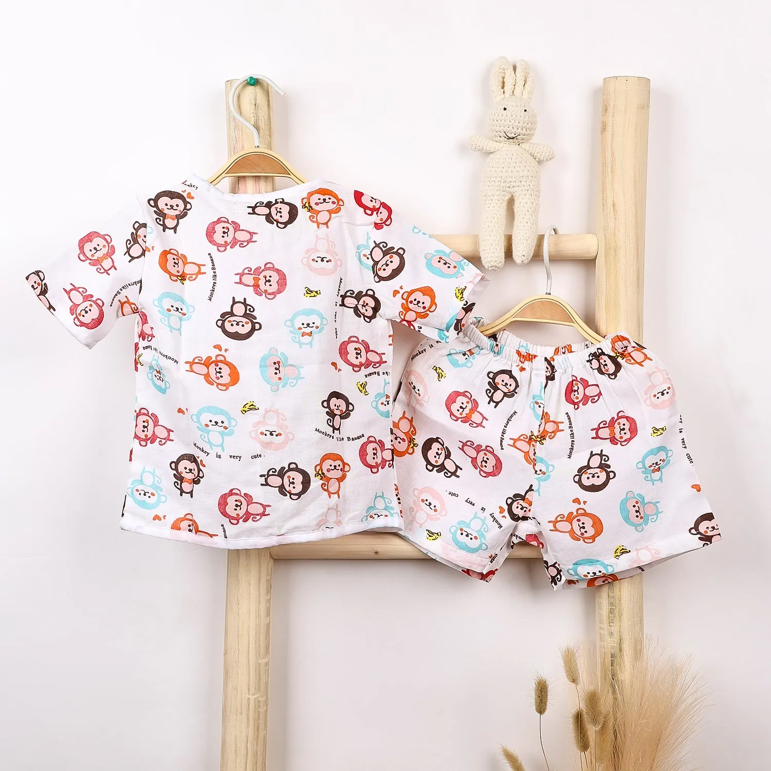 Kids Organic Cotton Muslin Co-Ord Set | Shirt & Shorts | Monkey