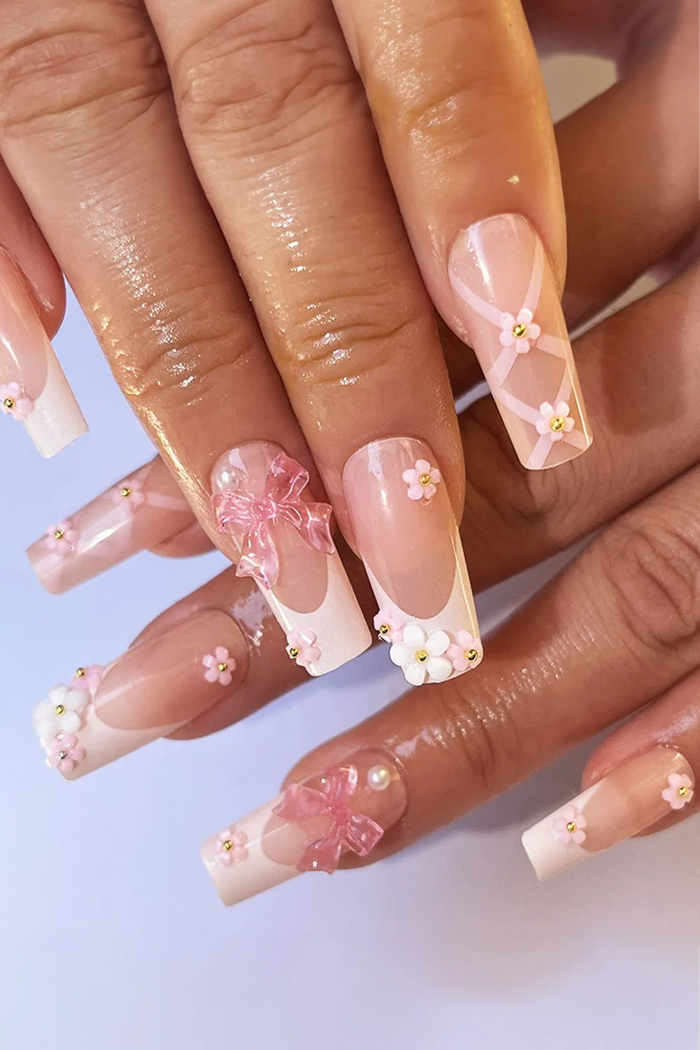 Light Pink Floral Bowknot Nail Sticker Set