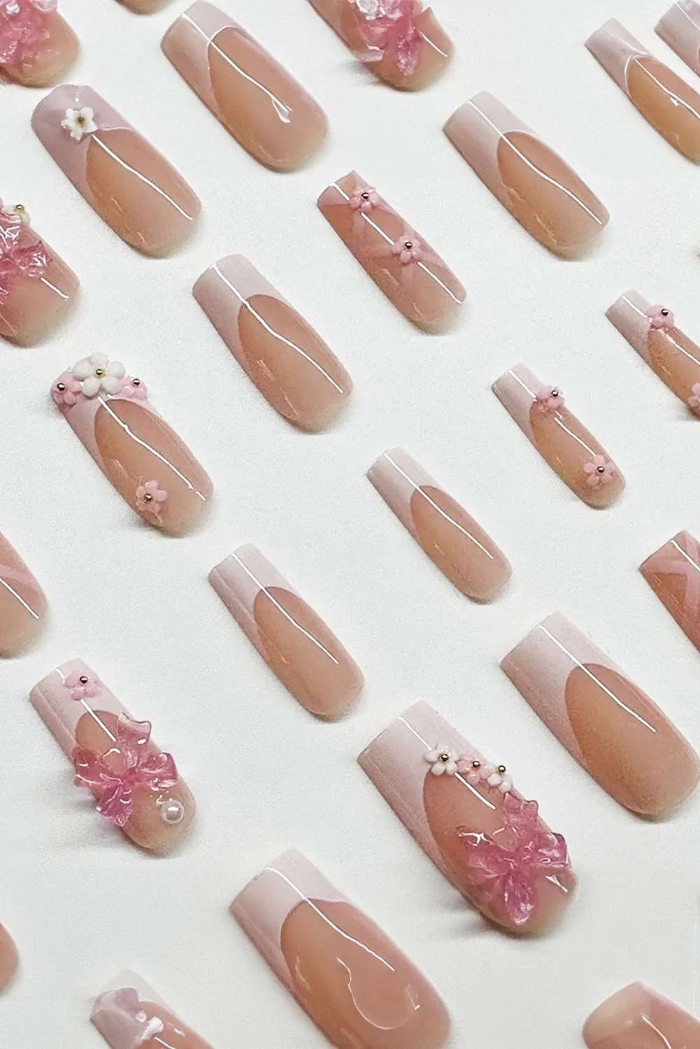 Light Pink Floral Bowknot Nail Sticker Set