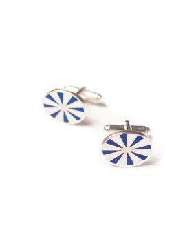 NAVY WHITE PIN WHEEL CUFFLINKS - SILVER