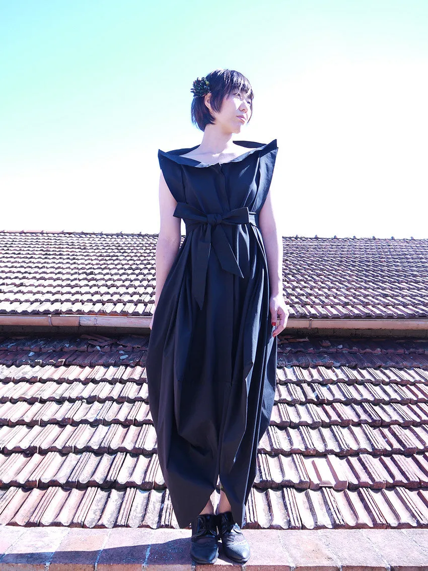 Origami Buri Cotton Shirt Dress / Black