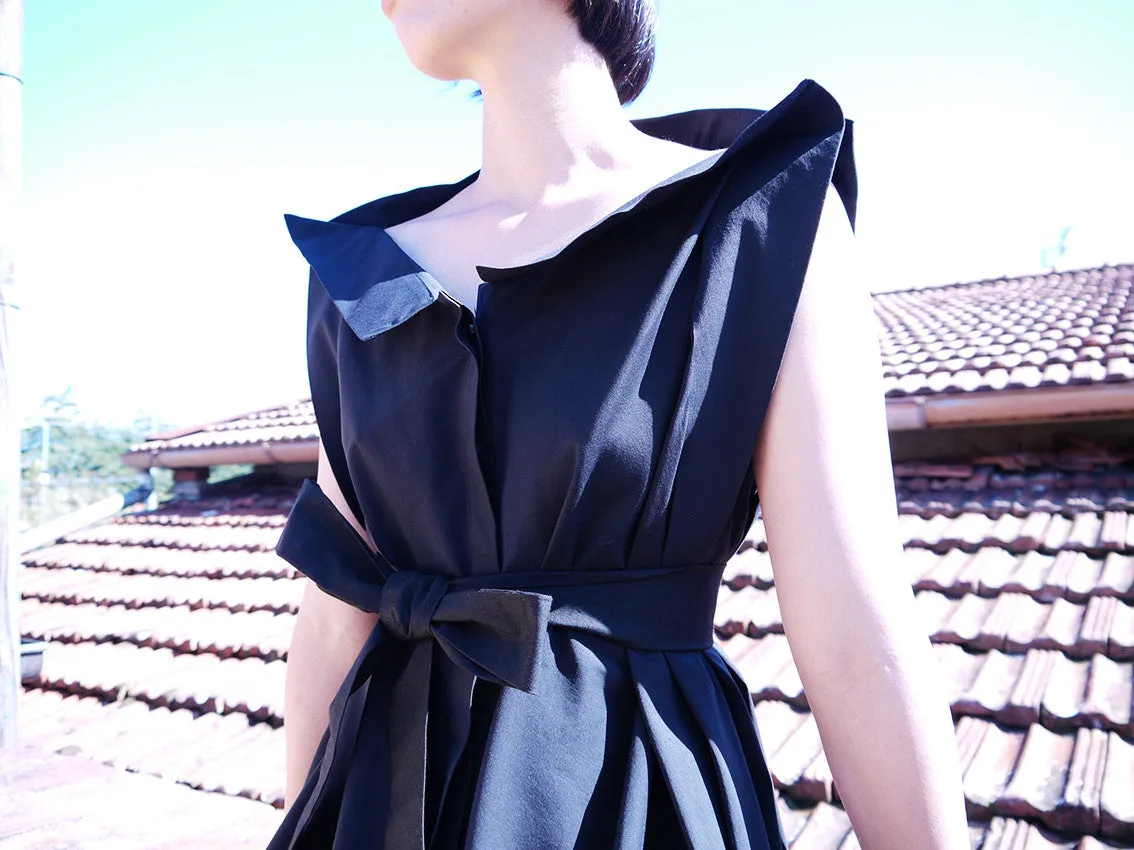 Origami Buri Cotton Shirt Dress / Black