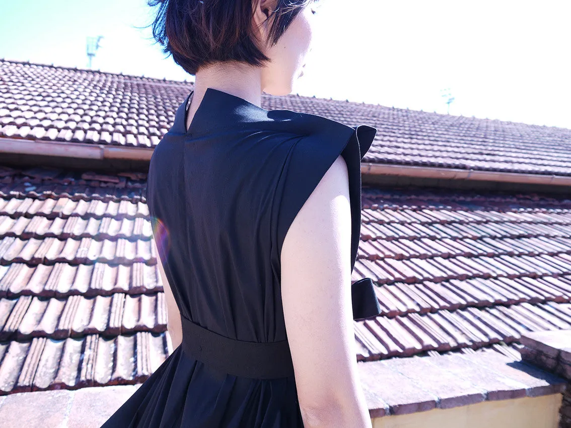 Origami Buri Cotton Shirt Dress / Black