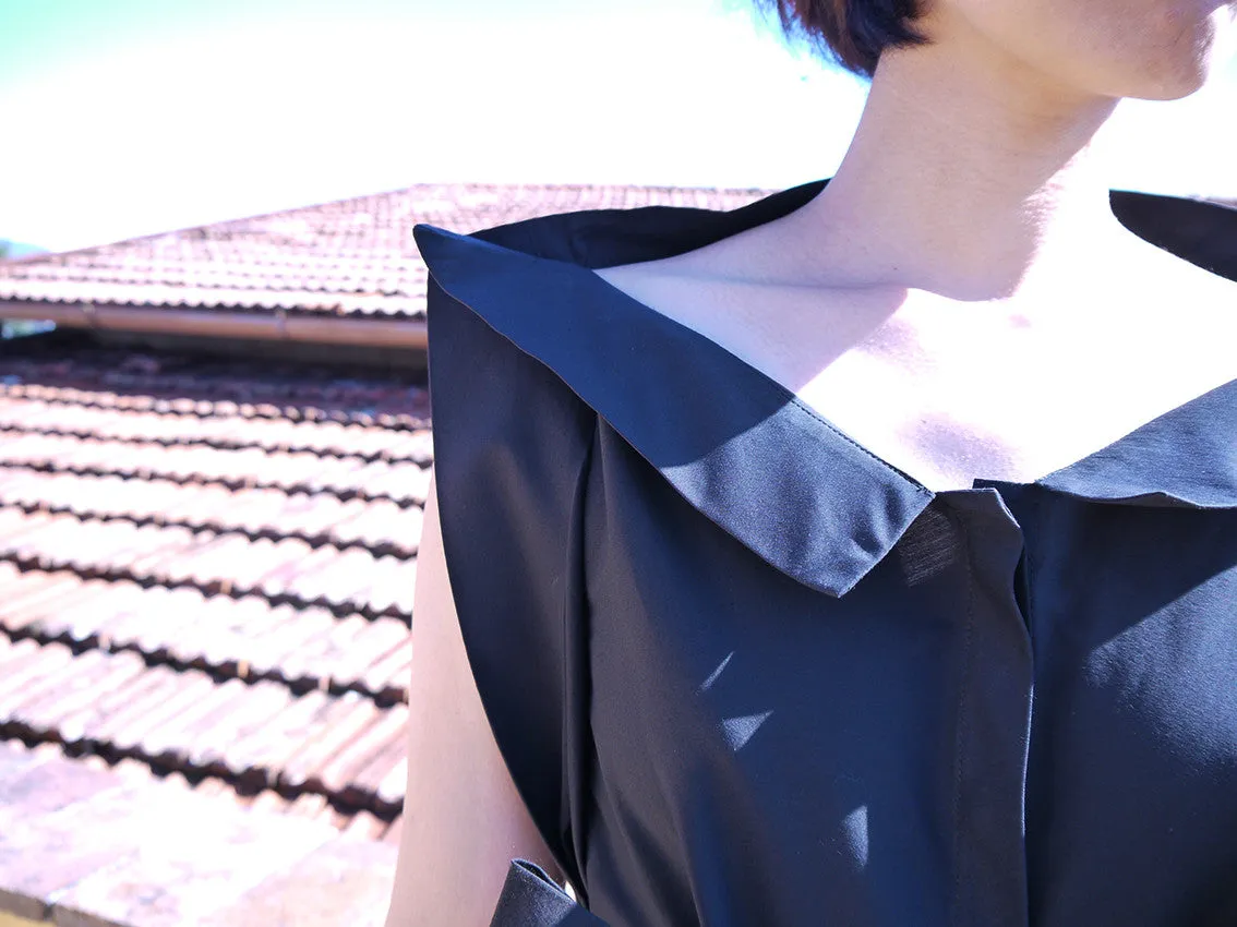 Origami Buri Cotton Shirt Dress / Black