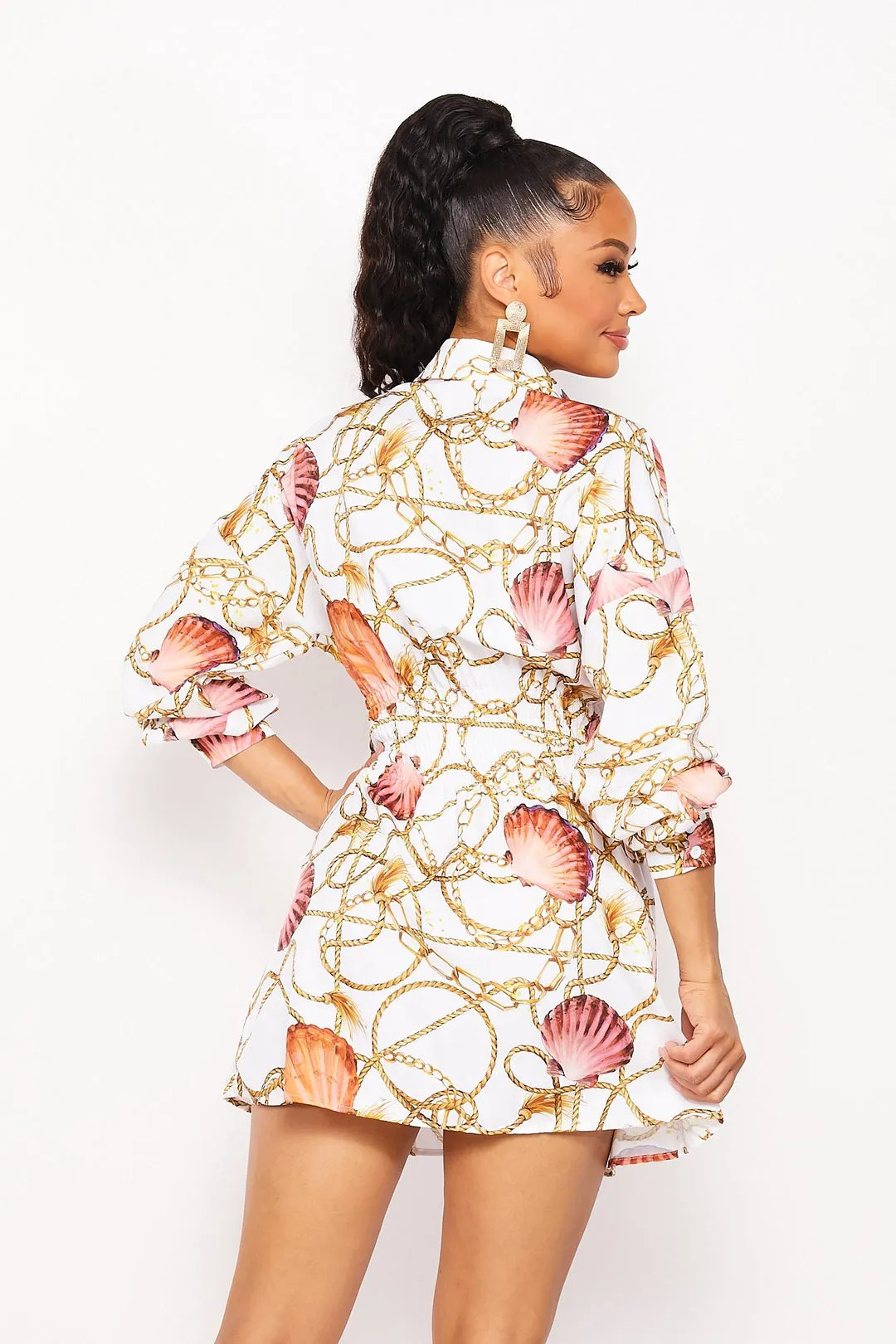 Seashell Print Shirt Dress