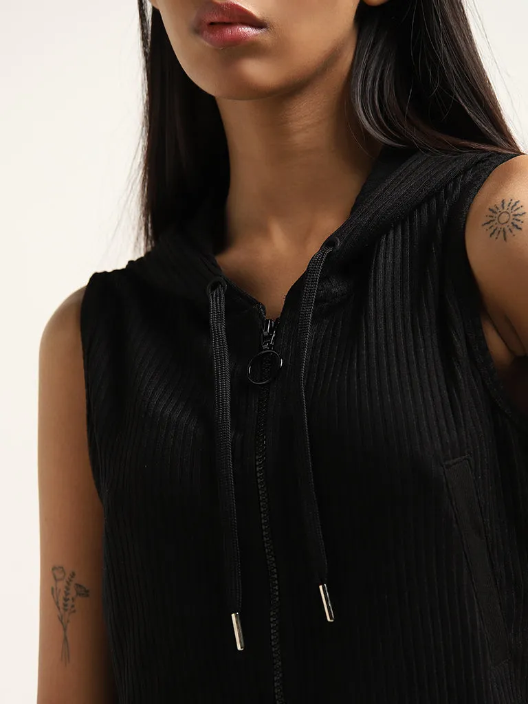 Studiofit Black Ribbed Sleeveless Jacket