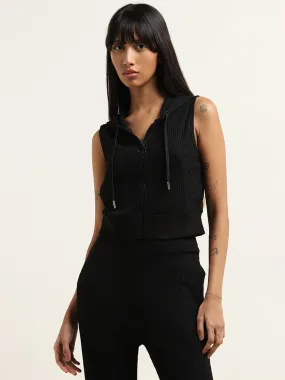 Studiofit Black Ribbed Sleeveless Jacket