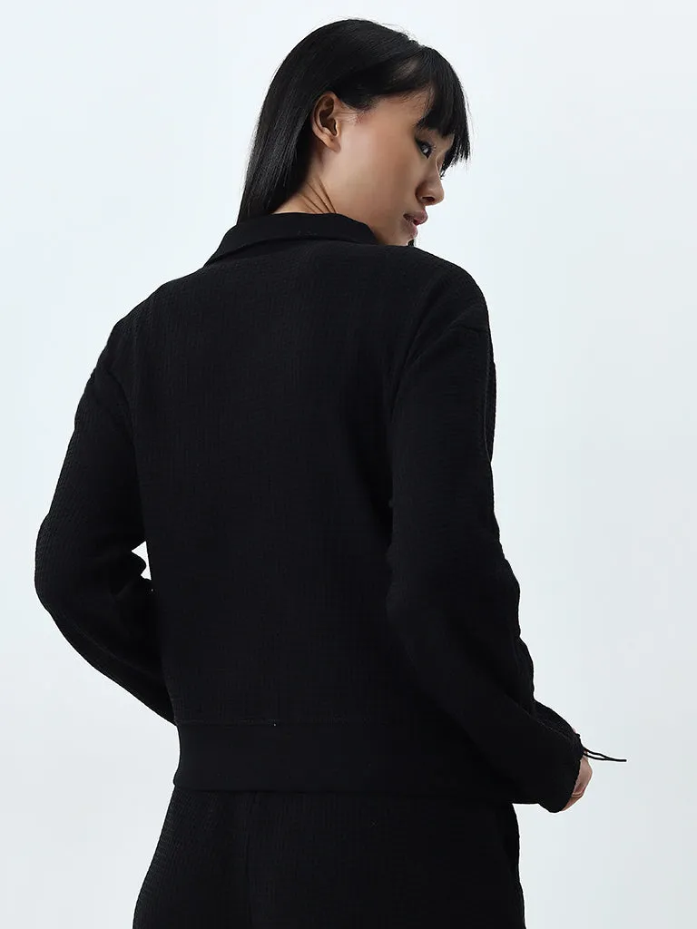 Studiofit Black Waffle Textured Cotton Jacket