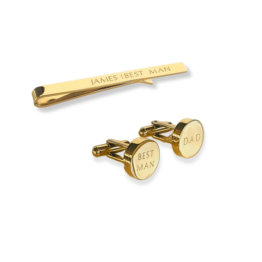 Tie Pin & Cufflinks Gift Set in Gold