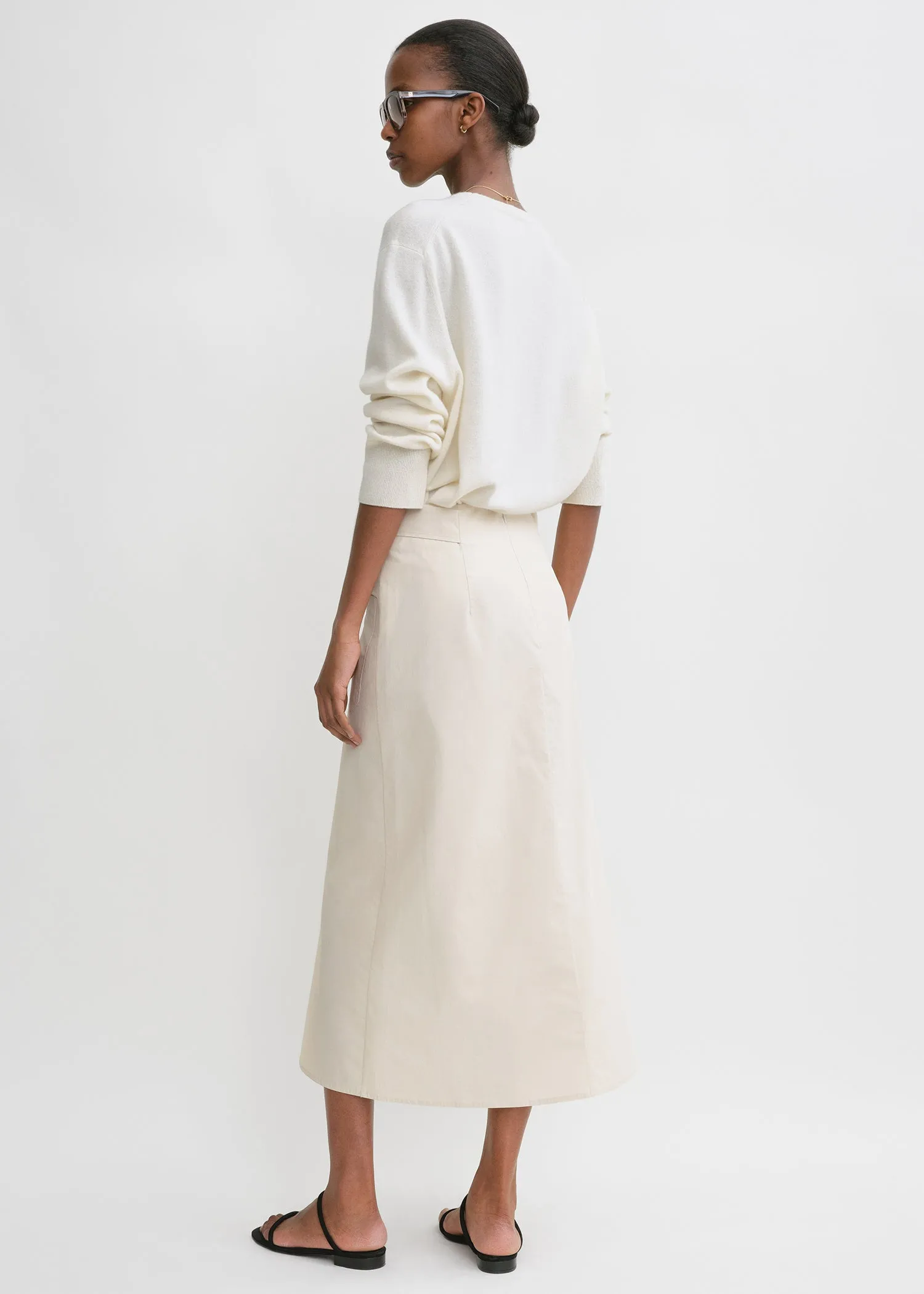 Tie-waist cotton skirt stone