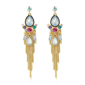 Yellow Chimes Latest Modal Multi Color Crystal Elements long Chain Tassel Earrings For Women